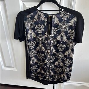 Rebecca Taylor Black and Cream Cut Out Graphic Blouse